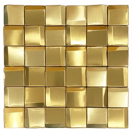 Parrotile 3D Wall Panels Golden 2x2 Metal Mosaic Tile Sheets Backsplash Accent Wall Gold Décor [5 Sheets]