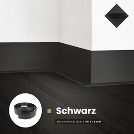 5m flexible PVC skirting 50x15 mm - colour: black - easy montage, elastic, baseboard, lath