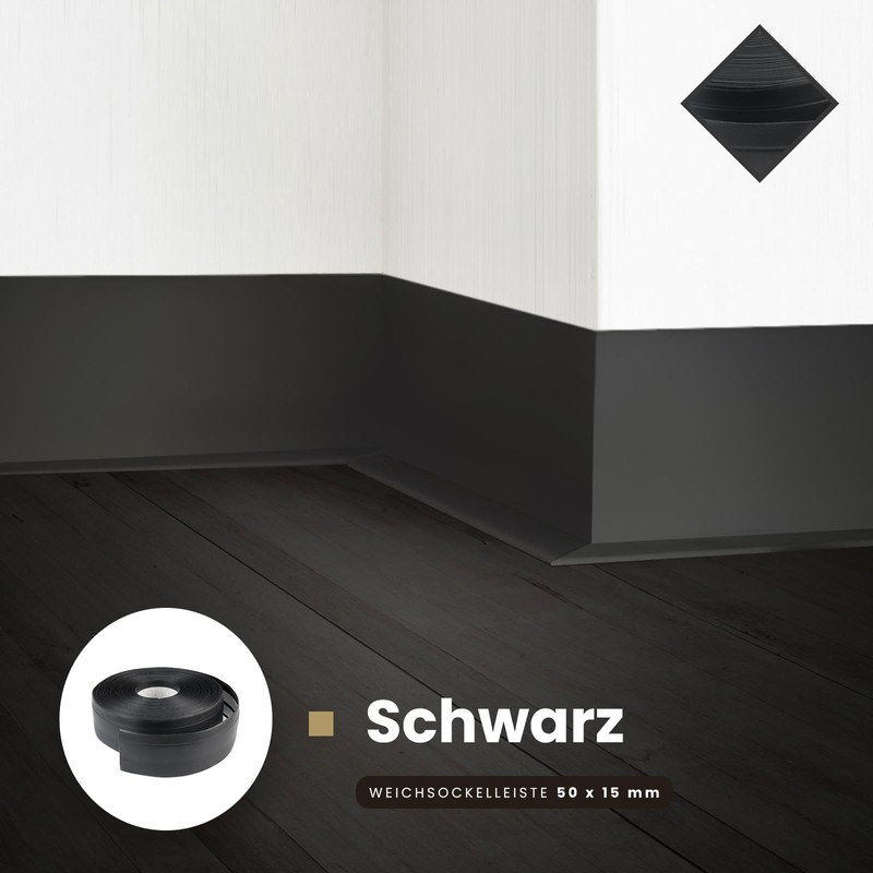 5m flexible PVC skirting 50x15 mm - colour: black -