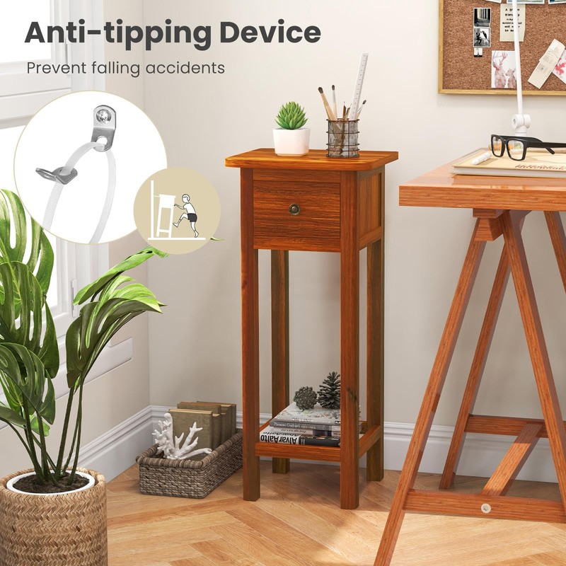 Giantex Tall End Table, Narrow Side Table with Drawer and