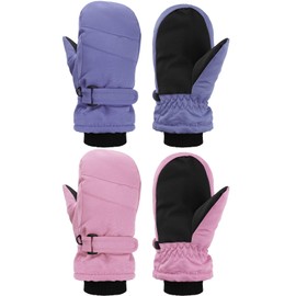 SATINIOR 2 Pairs Kids Snow Mittens Waterproof Winter Ski Gloves Warm Thicken Snow Gloves for Girls Boys(8-12 Years,Pink,Purple)
