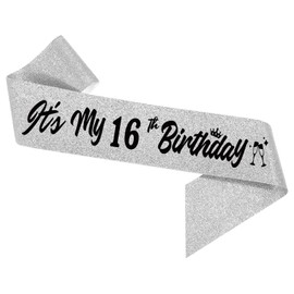 LHPYQ It's My16th Birthday Sliver Sash - Sparkling Sweet Sixteen Birthday Satin Sash for Girl - 16 Years Old Birthday Party Decorations