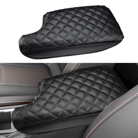 INTGET Car Center Console Armrest Cover for Subaru Crosstrek Accessories 2018-2022 2023 Impreza 2017-2023 Leather Arm Rest Box Lid Cover Seat Protector (Black with Cushion)