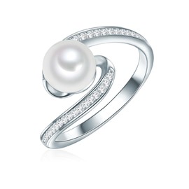 Valero Pearls Damen Ring aus 925/- Sterling Silber mit Süßwasser-Zuchtperle weiß Rund 6,0-7,0 mm/Zirkonia
