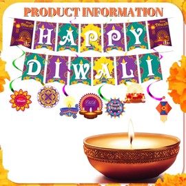 Diwali Decorations Set with Happy Diwali Banner & Deepavali Hanging Swirls, Diwali Decorations for House Home Indian Party Supplies for Diwali Hindu Themed Party Decorations