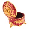 Vintage Metal Jewelry Box Round Exquisite Hand Carved Gold Flower