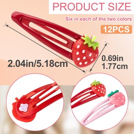 Alpinleux 12 Pcs Cutecore Strawberry Hair Clips, Y2K Cute Fruit Hair Barrettes, Kawaii Snap Bangs Clip, Cutecore Accessories for Women Hair Decorative (Red, Deep Pink)