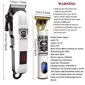 Largner Professional Barber Shaver Set, Hair Clippers for Men, Cordless Beard Trimmer & Electric Razor Shavers for Men, Rechargeable Set Barber Hair Cutting Kit Men's Grooming Kit (White Set 2)