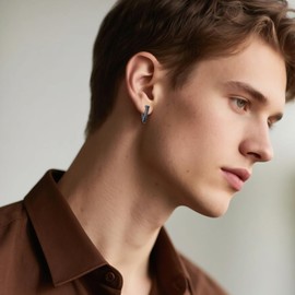 YFN Viking Earrings Sterling Silver Black Viking Rune Triangle Hoop Earrings Norse Jewelry Gifts for Women Viking Lovers