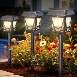 Solar Garden Lights, 6 Pack Bright Pathway Lights with Large Panel, 36H Long-lasting, Type-C Fast Charge, Breathing, Durable Waterproof Outdoor Lighting for Patio/Yard/Walkway/Driveway/Pool/Landscape