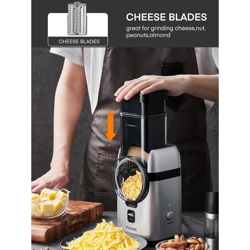 FOHERE Electric Cheese Grater, Upgraded 6-IN-1 Large Feed Chute Electric