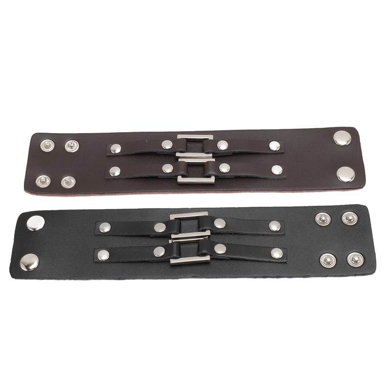 2pcs Wide PU Leather Bracelet Wrist Cuffs Punk Cuff Bracelet