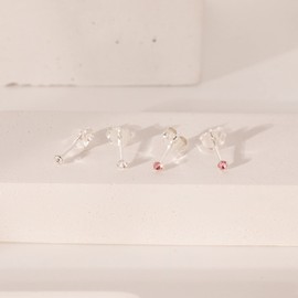 Set Of 2 Pairs Sterling Silver Cubic Zirconia Stud Earrings for Women | Light Pink & Clear Cubic Zirconia Earrings | Size TEENY WEENY 2mm | Gift Boxed 5549PKSET