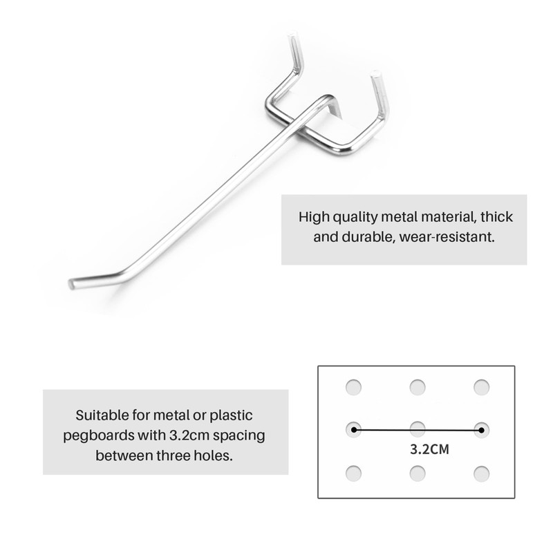 Leliafleury 20PCS Pegboard Hooks 5 x 3.2cm Metal Peg Board