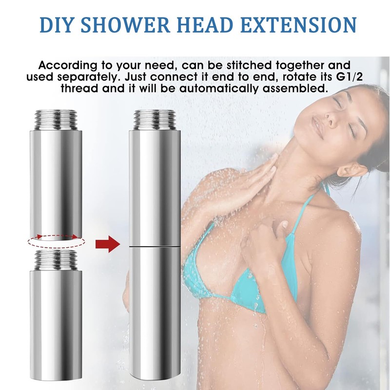 TOP-VIGOR 2Pcs Shower Head Extension Arm, 15mm Shower Arm Extender,