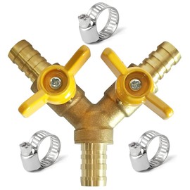 Uenede Brass 1/2 Inch 3-way Y-shaped Shut-off Ball Valve with 2-switch 1/2" Hose Barb Include 3 Stainless Steel Clamps Hose Pipe Barb Fitting for Water/Oil/Gas