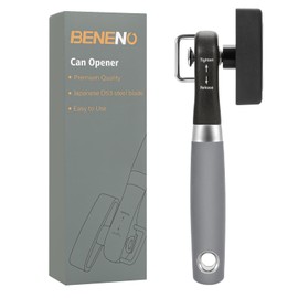 Beneno Can Opener, Manual Side Safe Cut Can Opener Smooth Edge with Durable Sharp Blade, Effort-Saving Knob & Comfortable Non-slip Handle, Gray
