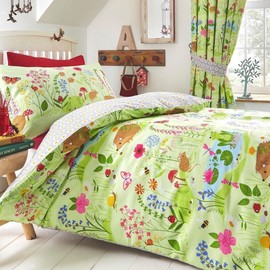 Kids Club Bluebell Woods Duvet Cover & Pillowcase Bed Set for Kids, Green, Single