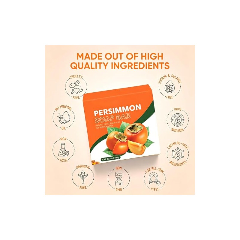 3-Pack Persimmon Soap Bars for Odour Control with Green Tea