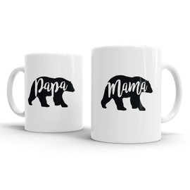 Papa Mama Bear Family Twinpack 11oz Ceramic Novelty 2X Mugs Gift Present
