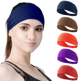 DASUTA Workout Headbands for Women, Sports Sweatbands Yoga Hairbands for Fitness Elastic Athletic Wicking Headband for Men Womens 5 PCS