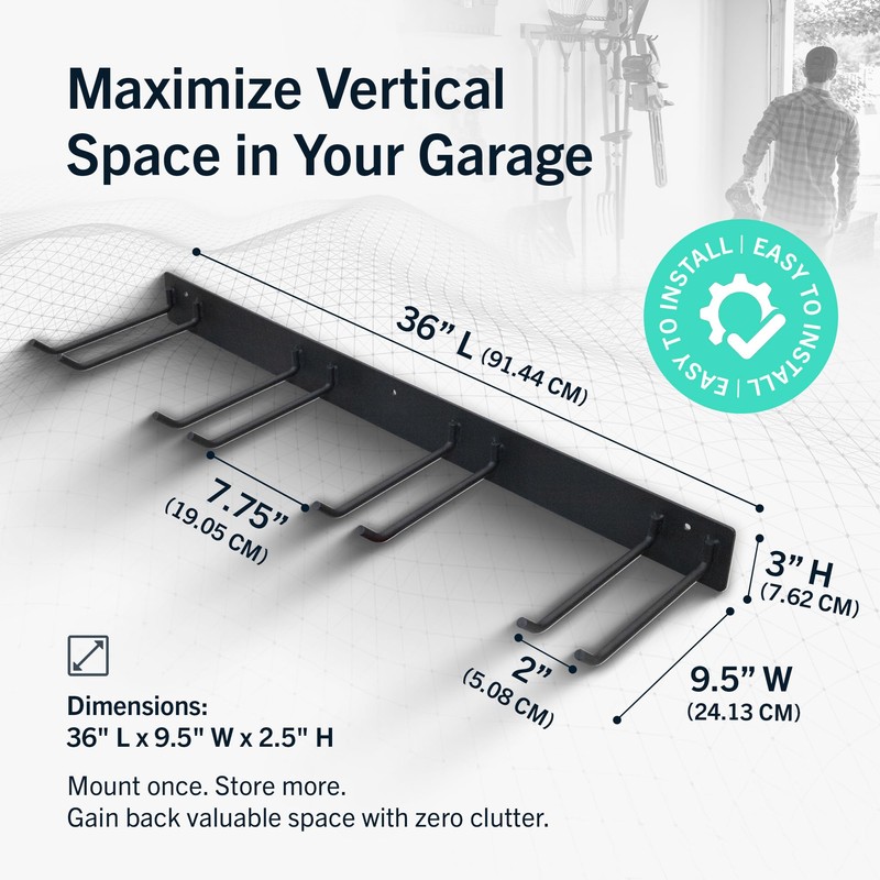 StoreYourBoard Wall-Mounted Rack With 4 Garage Hooks – Heavy-Duty Steel
