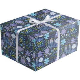 Jillson Roberts Hanukkah Wrapping Paper, Floral Menorah, 6 Jumbo Rolls 10 feet x 30 inches