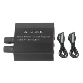 Stereo Music Signal Preamplifier 2 In 2 Out Audio Mix Distribution Splitter with Cables DC 12V