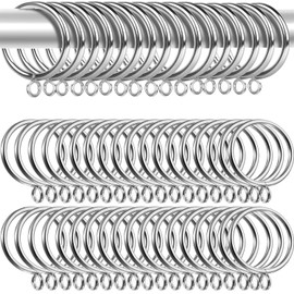 LOSYHU 50 PCS 38mm Large Metal Curtain Rings, Silver Curtain Hanging Ring with Fixed Eye, Smooth Drapery Pole Rings Drape Sliding Eyelet Rings fit Rods up to 35mm Diameter