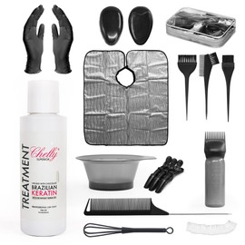 Chelly Cosmetics MFG., INC. Brazilian Keratin Transformative Hair Treatment for Ultimate Shine and Smoothness 4.0 fl oz Plus Accesories for Application (Chocolate)