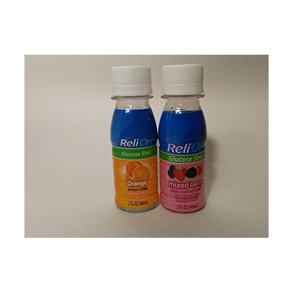 ReliOn Glucose Shot 2 Pack Orange and Mixed Berry