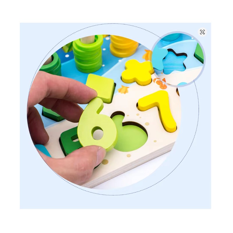 Toolzia Montessori Wooden Math Puzzle Fishing Game