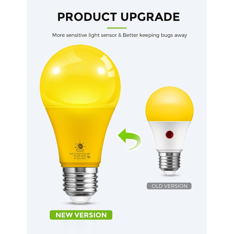 LOHAS Dusk to Dawn Bug Light Bulb Outdoor, A19 Yellow