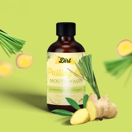 THE DIRT Oil Pulling Mouthwash - Gluten Free - Removes Plaque, Tartar, Bad Breath & Whitens Teeth (Lemongrass & Ginger, 4 Ounce)