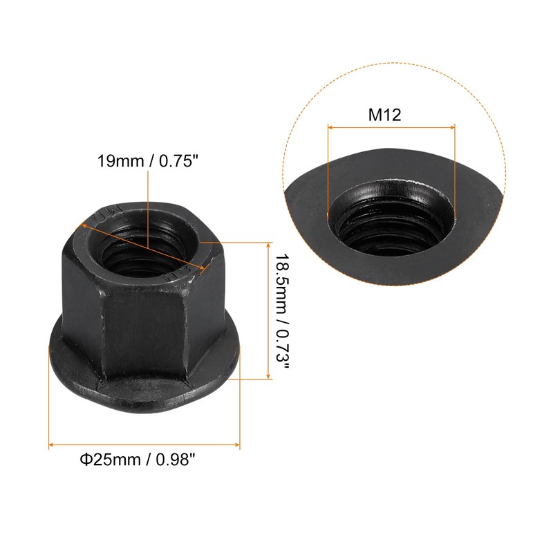 sourcing map M12 Flange Hex Nuts, 2pcs Grade 10.9 Carbon