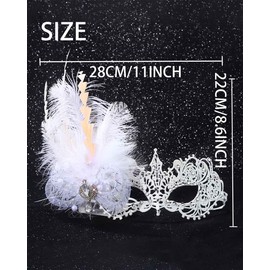 Campsis Light Up Masquerade Mask, Led White Masquerade Ball Mask, Rhinestone Venetian Mask for Women