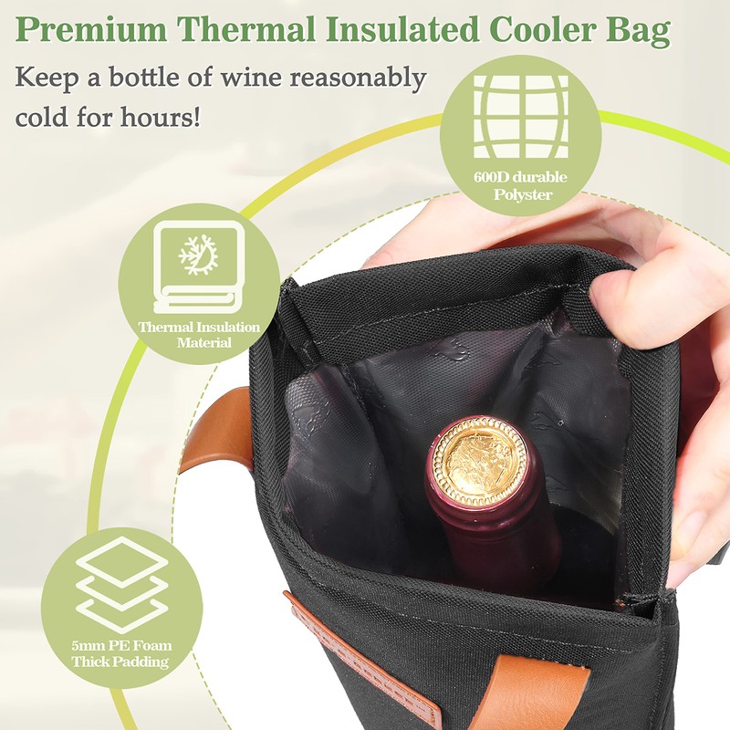 Tirrinia Single Wine Carrier Tote, Insulated Wine Cooler Bag for