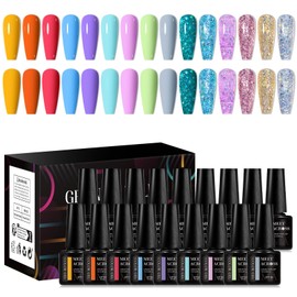 MEET ACROSS Gel Nail Polish Set 15+3 Glitter Gel Polish Kit Pink Red Blue Orange Purple Collection Set Professionail Gel Manicure Kit Gift for Women