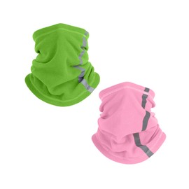 LJDJ Winter Neck Gaiter Face Cover, 2 Pack Fleece Warmer Windproof Neck Scarf Ski Gaiter Face Mask for Skiing Hiking Cycling (Pink+Green)