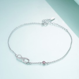 Infinity Ankle Bracelet for Women, 925 Sterling Silver Charm Adjustable Anklet 9+2'' (simulated Light Amethyst)