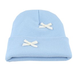 yolrdiw Cute Bow Applique Beanie Y2k Winter Warm Knitted Hat for Women Men Black