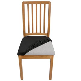 RHYII Original Velvet Dining Chair Seat Covers, Stretch Fitted Dining Room Upholstered Chair Seat Cushion Cover, Removable Washable Kitchen Chair Protector Slipcovers - Set of 4, Black