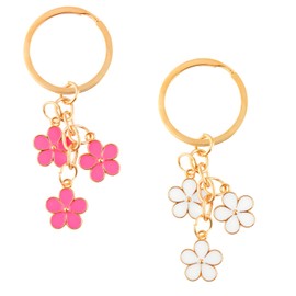 Bojueshaw 2PCS Floral Keychain – Cute and Stylish Keyring, Versatile Pendant for Bags, Wallets, and Backpacks, Rust-Resistant and Durable(Pink White)