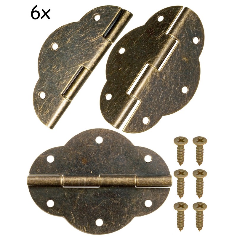 FUXXER® 6x Classic Metal Hinges Antique Iron Design Furniture 56x42mm