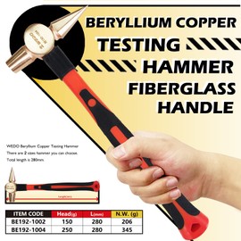WEDO Non-Sparking Testing Hammer,Spark-free Safety, Fiberglass Handle,Beryllium Copper,Non-Magnetic,DIN Standard,BAM & FM Certificate,250g*280mm