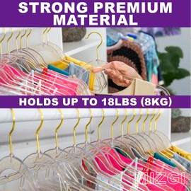 Premium Clear Invisible Acrylic Hangers,Crystal Plastic Hangers with Bling Gold Glitter 20 Pack Ultra Slim & Space Saving Suit Hangers for Coats, Pants & Dress Clothes