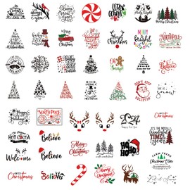 49 Pieces Christmas Word Stickers for Crafts Christmas Vinyl Stickers Waterproof Christmas Decals for Ornament Xmas Ball Wood Cup Glass Water Bottle Decoration (49 pcs Color Words)