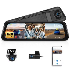 2K Mirror Dash Cam, 9.66 Inch 3 Channel Front Rear Inside View Mirror Camera Triple Mirror Dash Cam Night Vision,G-Sensor,Parking Assistance,APP Control,24H Parking Monitor,Waterproof Backup Camera