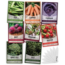 Gardeners Basics Winter, Fall, and Spring Vegetable Seeds for Planting | Cool Weather Crops | 8 Varieties: Sugar Snap Pea, Carrot, Beet, Radish, Lettuce, Broccoli, Kale, Cabbage