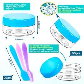 MotBach 50PCS 10g Empty Sample Containers with Colored Lids,Refillable Makeup Sample Containers, Small Sample Pot Jars Travel Makeup Containers with Mini Spatulas for Liquid Powder Creams Lotions